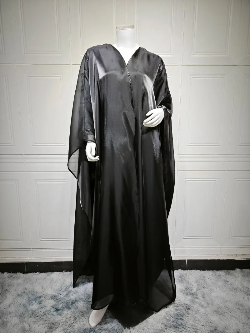 Elegant Arabic Satin Abaya Dress with Hijab Eid Muslim Women Modest Cardigan Islamic Vacation Outfit New in Turkey Kaftan Robe