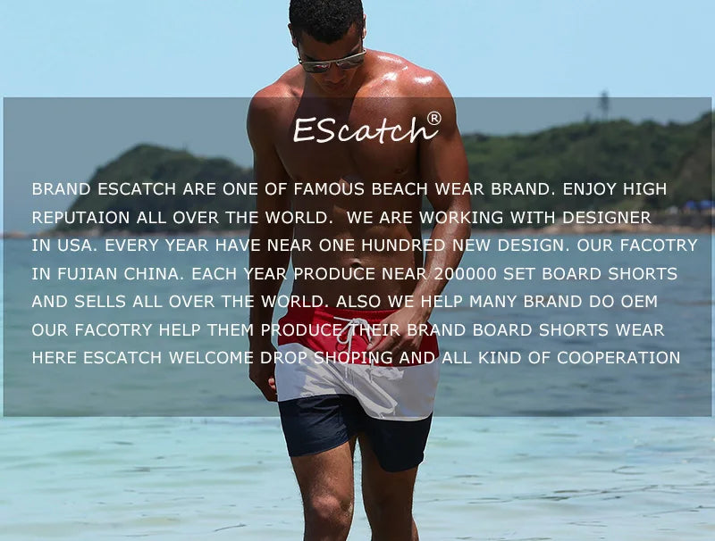ESCATCH 2026 Latest Mens Shorts Breathable Long Lining Quick-Dry Sports Swim Traje De Baño Hombre Zipper Pockets Beach Shorts