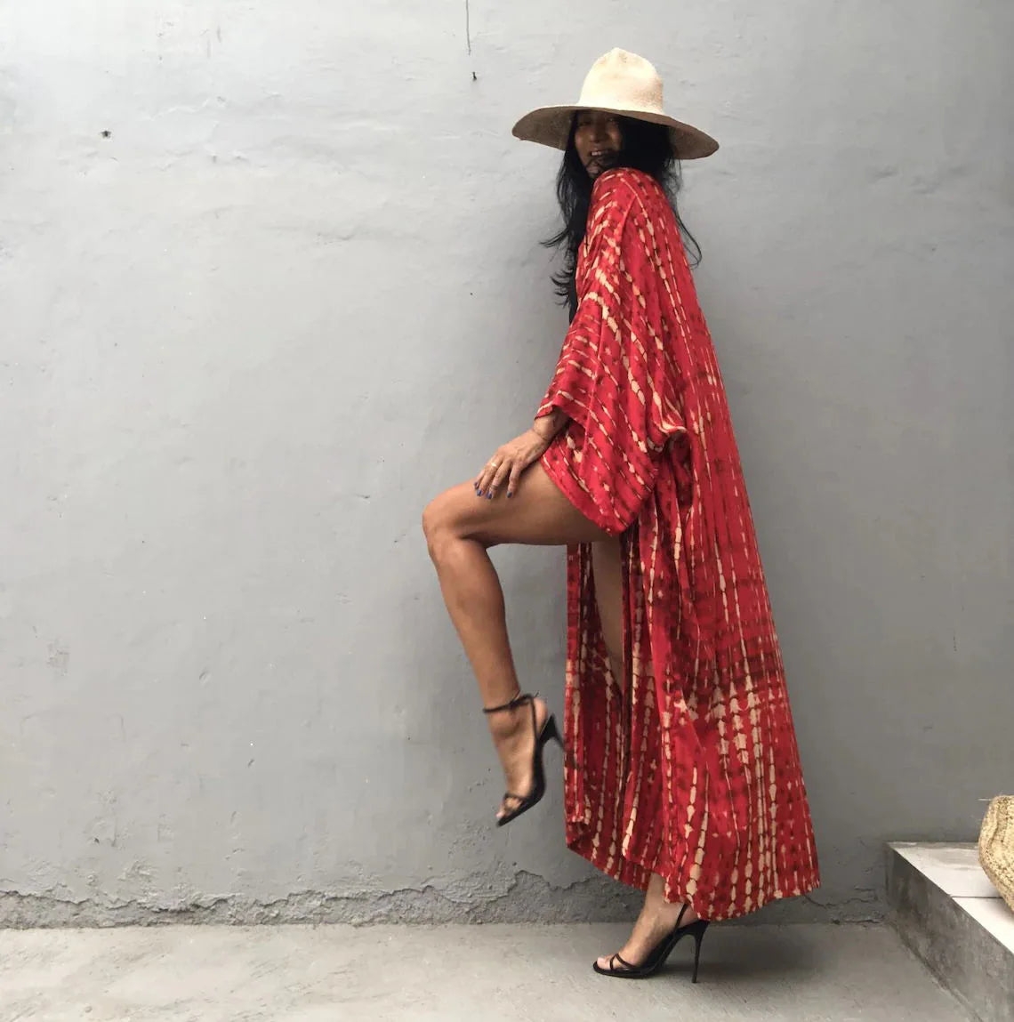 Women's Boho Stripe Tie Dye Swimsuit Cover Up with Belt Tunic Sarong Cardigan Dress Bikini Cover-ups Beach Wear Kimono