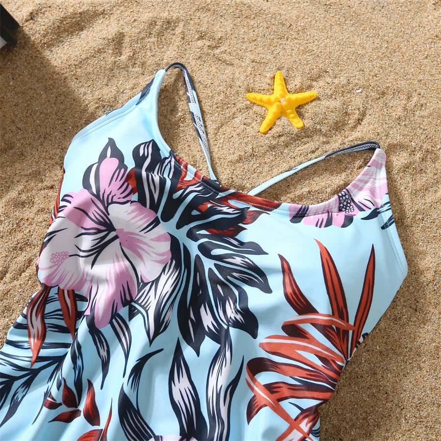 Dinosaurs Swimwear Family Matching Outfits V-Neck Mother Daughter Swimsuits Mommy and Me Dresses Clothes Father Son Swim Shorts