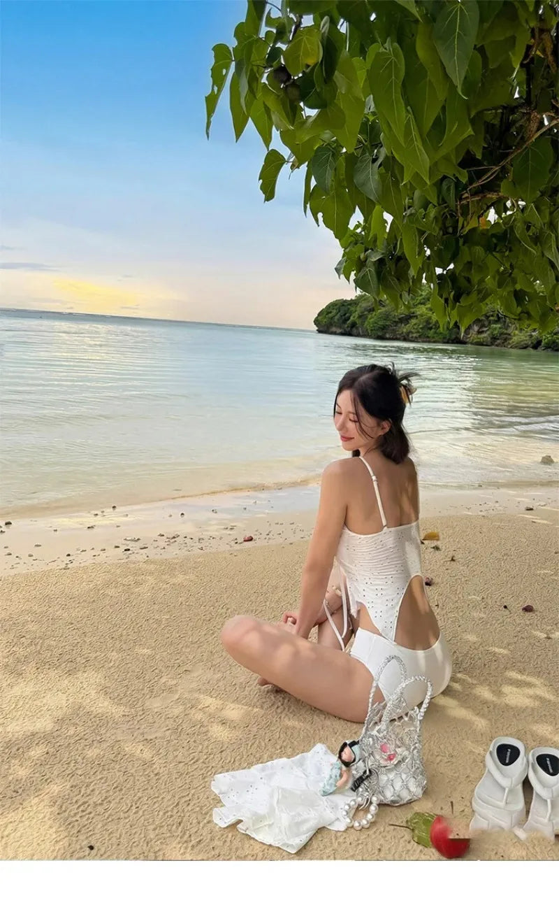Korean Style Vacation Swimsuit Women's Pure Desire High Waist Small Chest Separate Bikini Fashionable Swimwear Export Quality