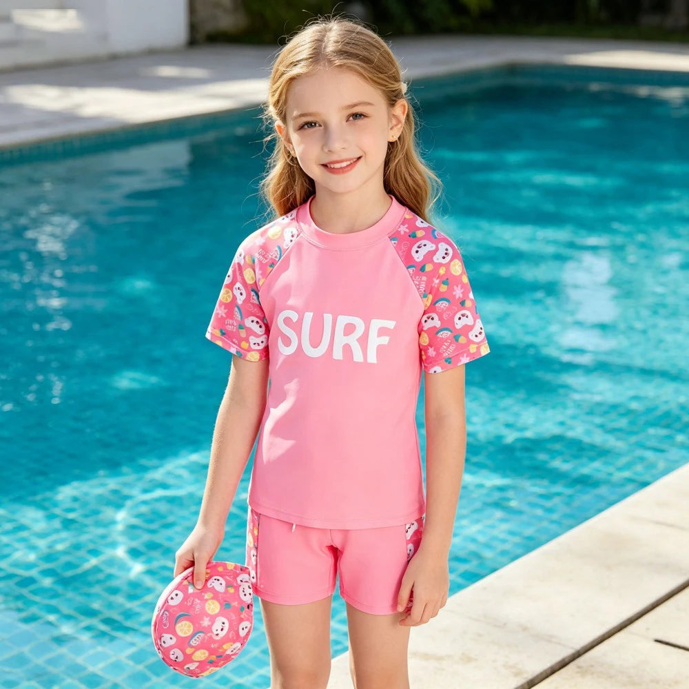 Boys Astronaut Swimsuit Set 3Pcs Kids Rash Guard Swimwear Short Sleeve Shirt + Shorts + Cap Children Beachwear UPF50+