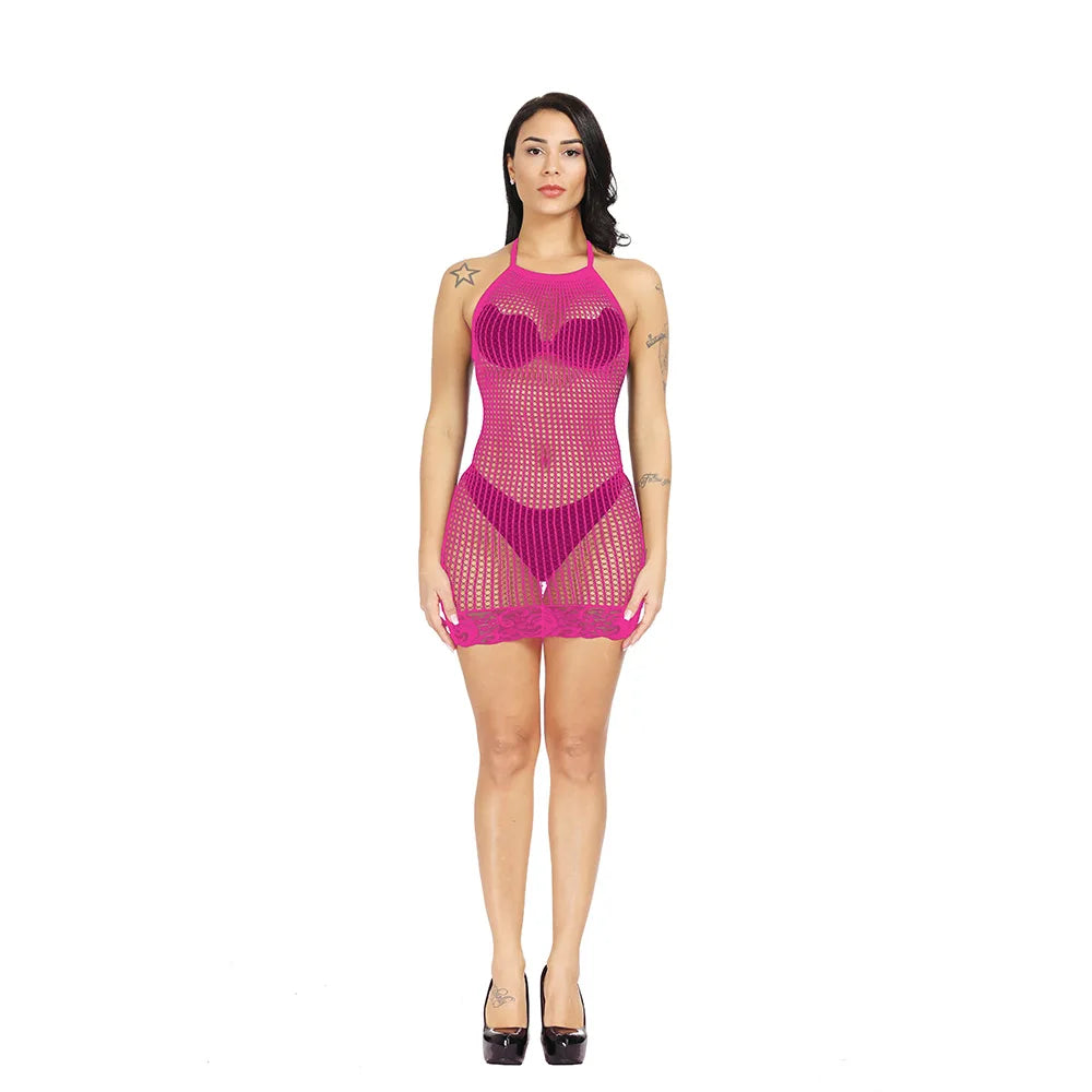 1PC Women Sexy Fishnet Cover Up Without Bikini Hollow Out See Through Bodycon Dress Beachwear Summer Women's Swimwear
