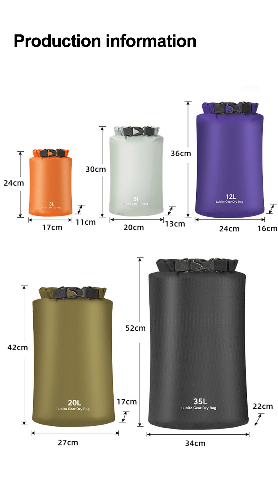 3L/5L/12L/20L/35L Waterproof Dry Bag Sack Outdoor Ultralight Drifting Swimming Clothes Storage Bag Rafting Kayaking Sport Bag