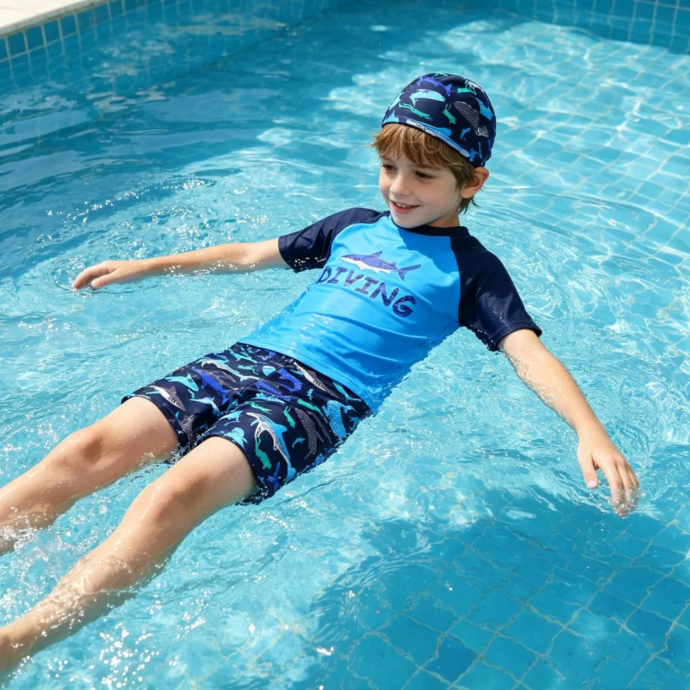 Kids Swimming Suits Children Swimsuit Boys Swimwear Set Cartoon Beachwear Surf Bathing Outfits for 4 5 6 7 8 9 10 11 12 13 Years