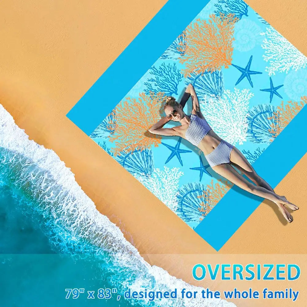 Beach Blanket Super Large 79 x 83 Inch Sandproof Waterproof Soft Comfortable Material Light Weight Portable for Beach Outdoor