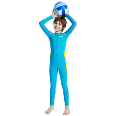 Boys Girls One-Piece Swimsuits Swimwear Long Sleeve Wetsuits Bathing Suit Beachwear Sun Protection(Including Swimming Cap)