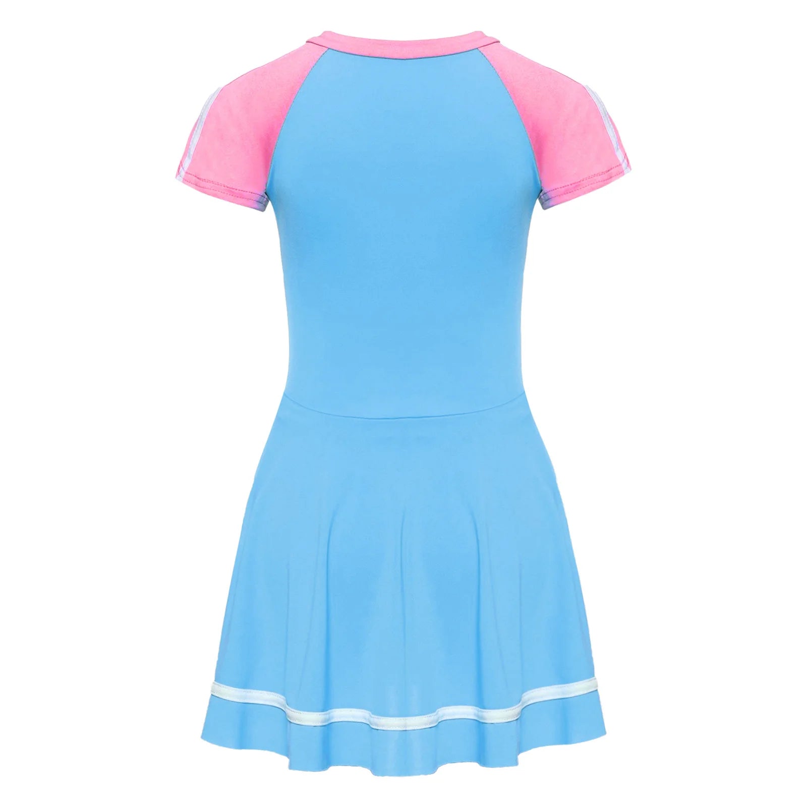 Fashion Girls One Piece Swim Dress Short Sleeve Color Block Swimsuit with Chest Pads Front Zipper And Safety Shorts Beachwear