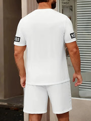 Hot selling summer new men's set with letter print casual fashion T-shirt short sleeved shorts sports outdoor set