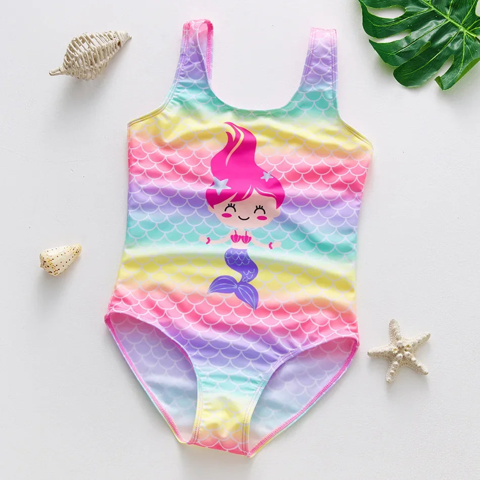 Girls Swimsuit One-Piece Mermaid Fish Scale Unicorn Children's Swimwear Girls Beachwear 2 3 4 5 6 7 8 Years