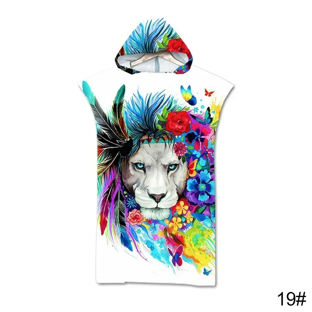 Printed Hooded Beach Towel For Adults Child Quick Dry Swimming Pool Poncho Bath Towel With Cloak Bathrobe Swimming Towels