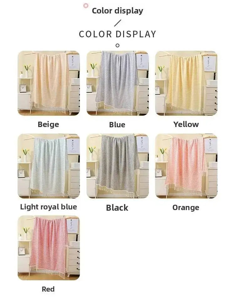 100x180CM Cotton Turkish Beach Towel Sauna Spa Gym Sports Fitness Fringed Bath Towel Shawl Scarf Sang Travel Blanket