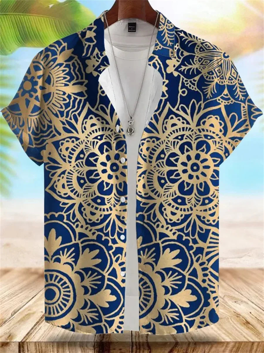 2026 Summer New Men's Tropical Floral Print Short-Sleeve Shirt, Casual Loose Fit, Vacation Style, Beachwear, Hawaiian Shirt