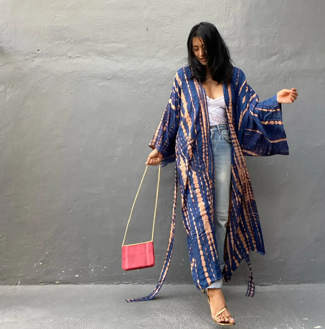 Women's Boho Stripe Tie Dye Swimsuit Cover Up with Belt Tunic Sarong Cardigan Dress Bikini Cover-ups Beach Wear Kimono