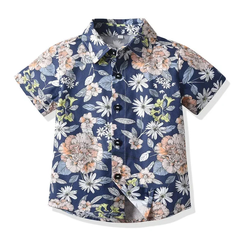 Seaside Holiday Dad-son Matching Summer Shirt Beach Style Short-sleeved Flower Shirt Family Matching Shirts Dad and Son Shirts