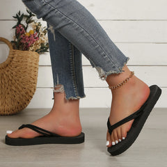 Women's fashion trend pure black belt anti-slip wear flat flip-flops