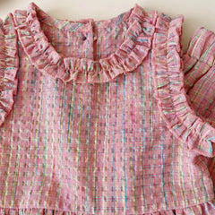 2pc/Set Baby Girl Set Summer Pink Checkered Cotton Sleeveless Top Long Pants Costume For Baby Cute Girls' Beach Set