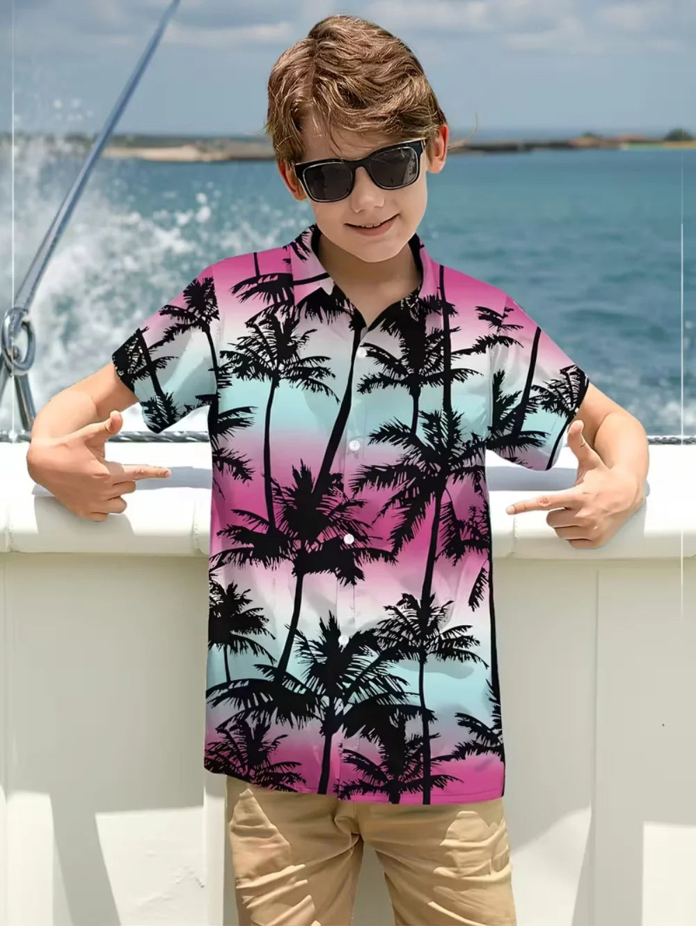 Hawaiian Shirt for Boy Summer Beach Summer Casual Short Sleeve Top Flower Botanical Print Fashion Outerwear Holiday Boys Shirt