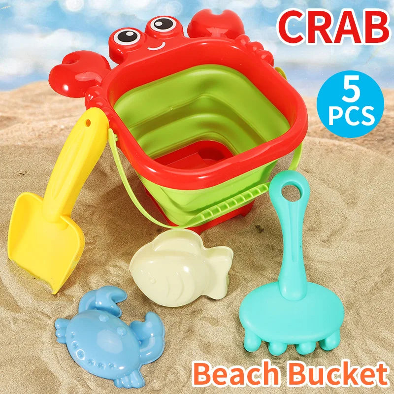 Beach Toys for Kids Sand Toys Set for Toddlers Sandbox Toys with Collapsible Bucket Shovel Rake Set Sand Molds Summer Outdoor