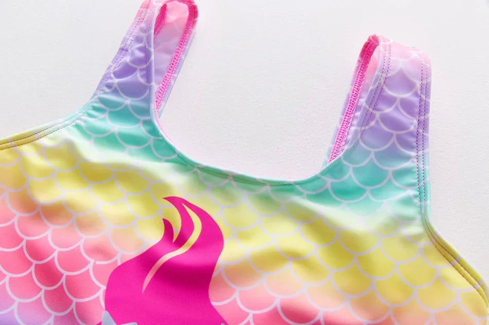 Girls Swimsuit One-Piece Mermaid Fish Scale Unicorn Children's Swimwear Girls Beachwear 2 3 4 5 6 7 8 Years