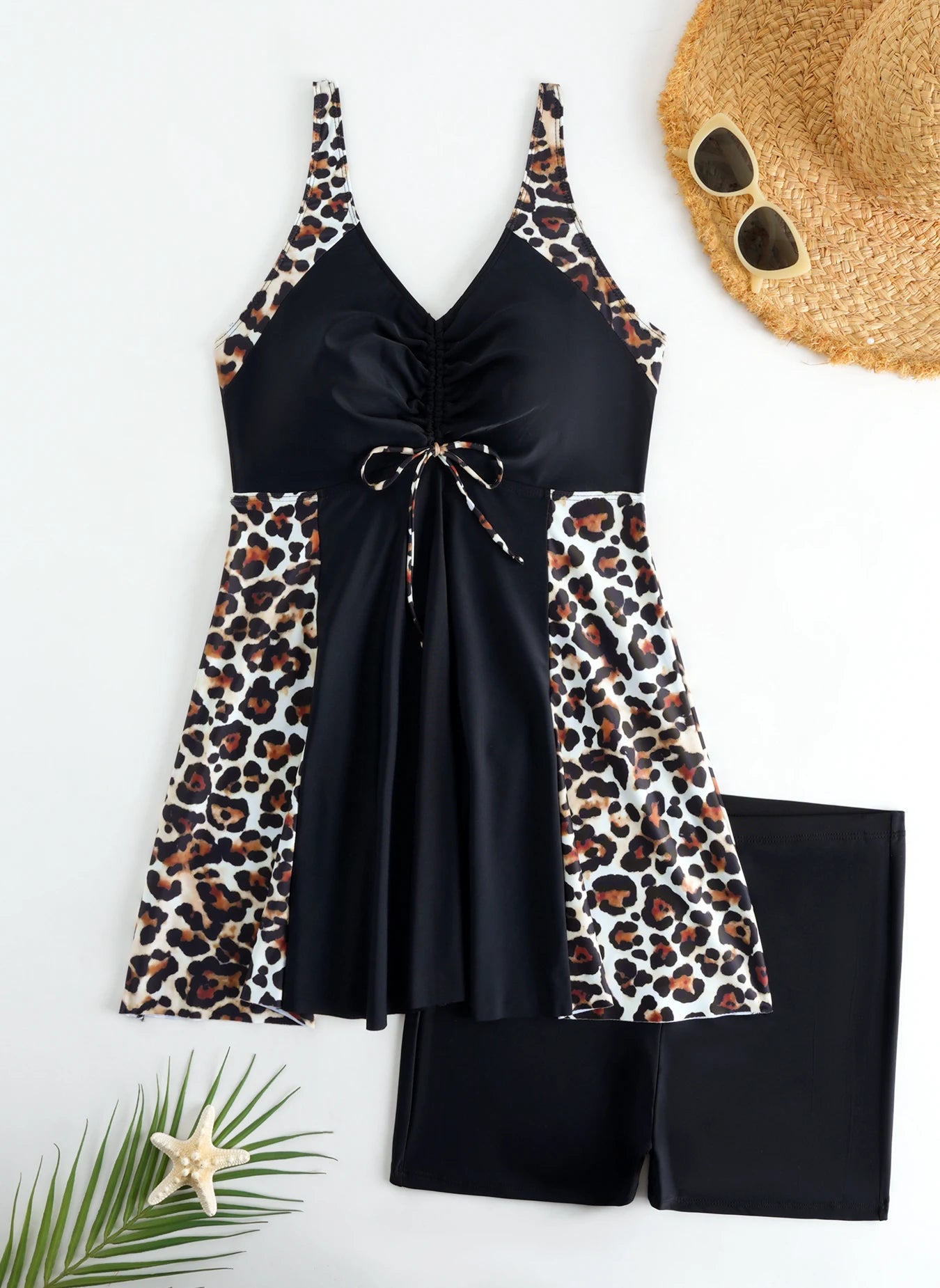 Swimsuit Women Leopard Large Plus Size Tankini 2 Pieces Swimwear Female Bathers Bathing Swimming Swim Suit Beach Dress 5XL