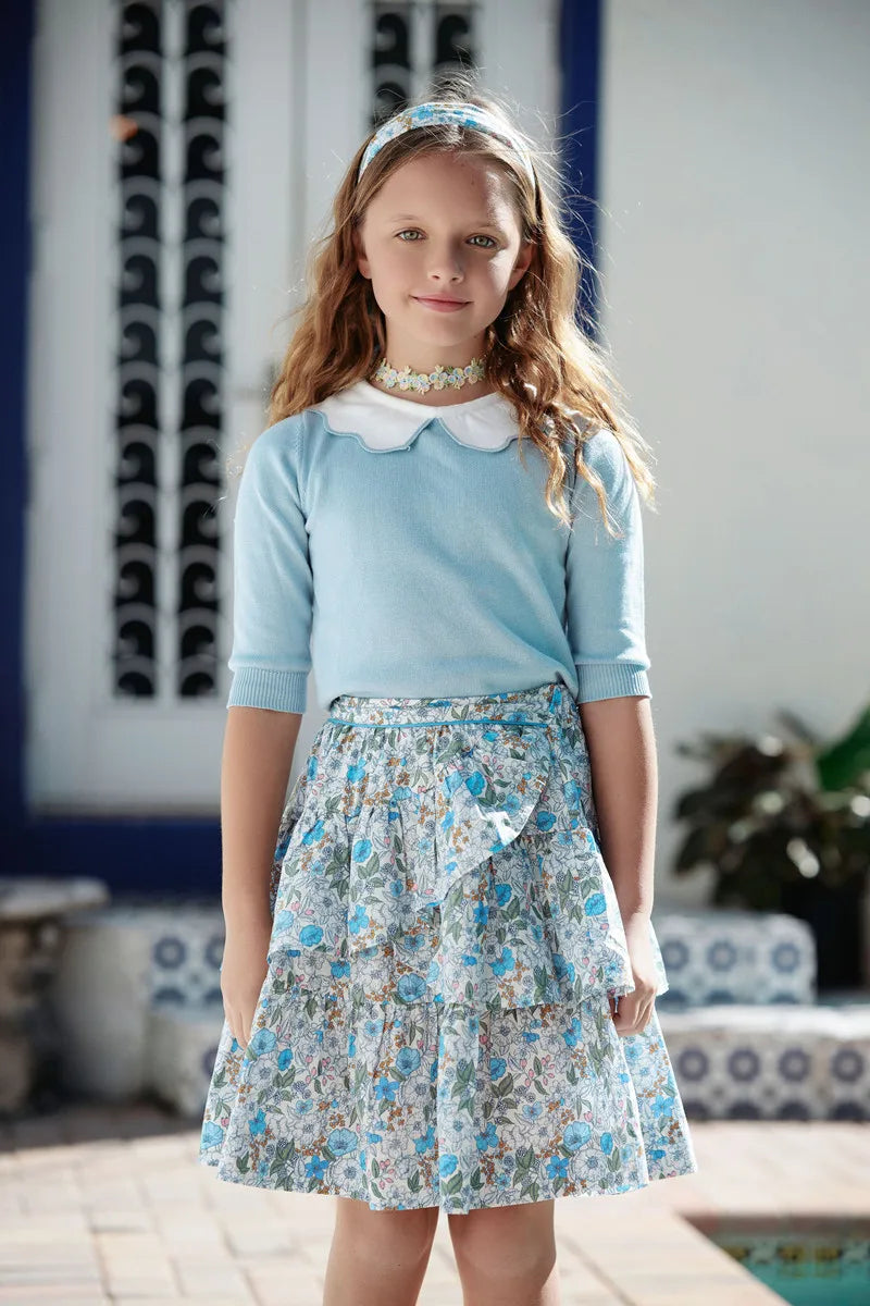 Clearance AS 2024 Summer Blue Shabbos collection sister brother matching clothing 100% cotton floral and knitted kids clothes