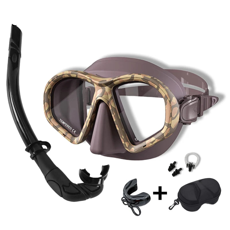 Professional Wet Low Volume Freediving Mask, Tempered Glass Dive Mask, J-Type Diving Mask, Snorkel Set, Buceo, 수영, 스노클링, 마스크