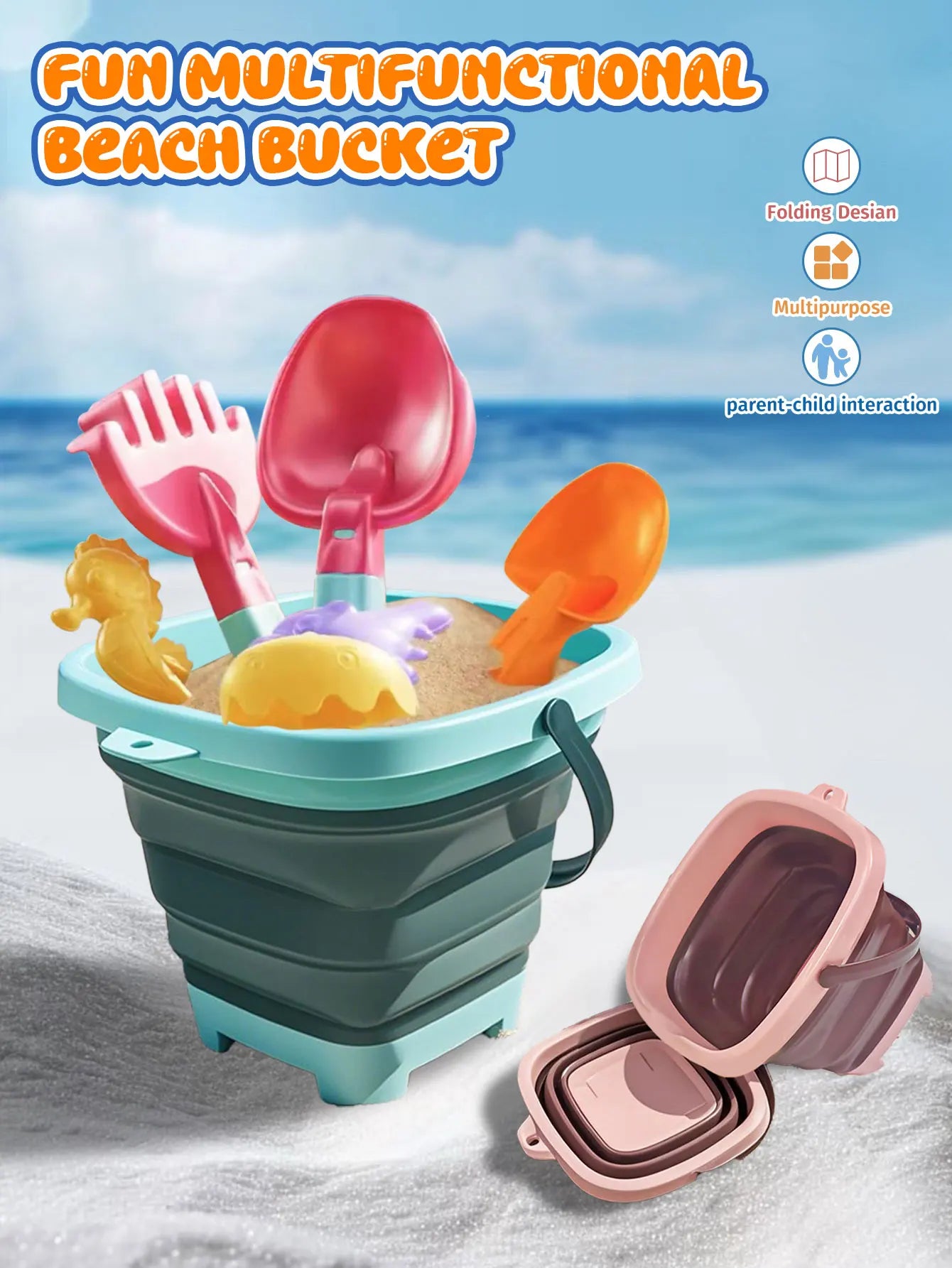 Beach sand toy for children, small extensionable water bucket with multiple functions and portability, suitable for baby sand pl