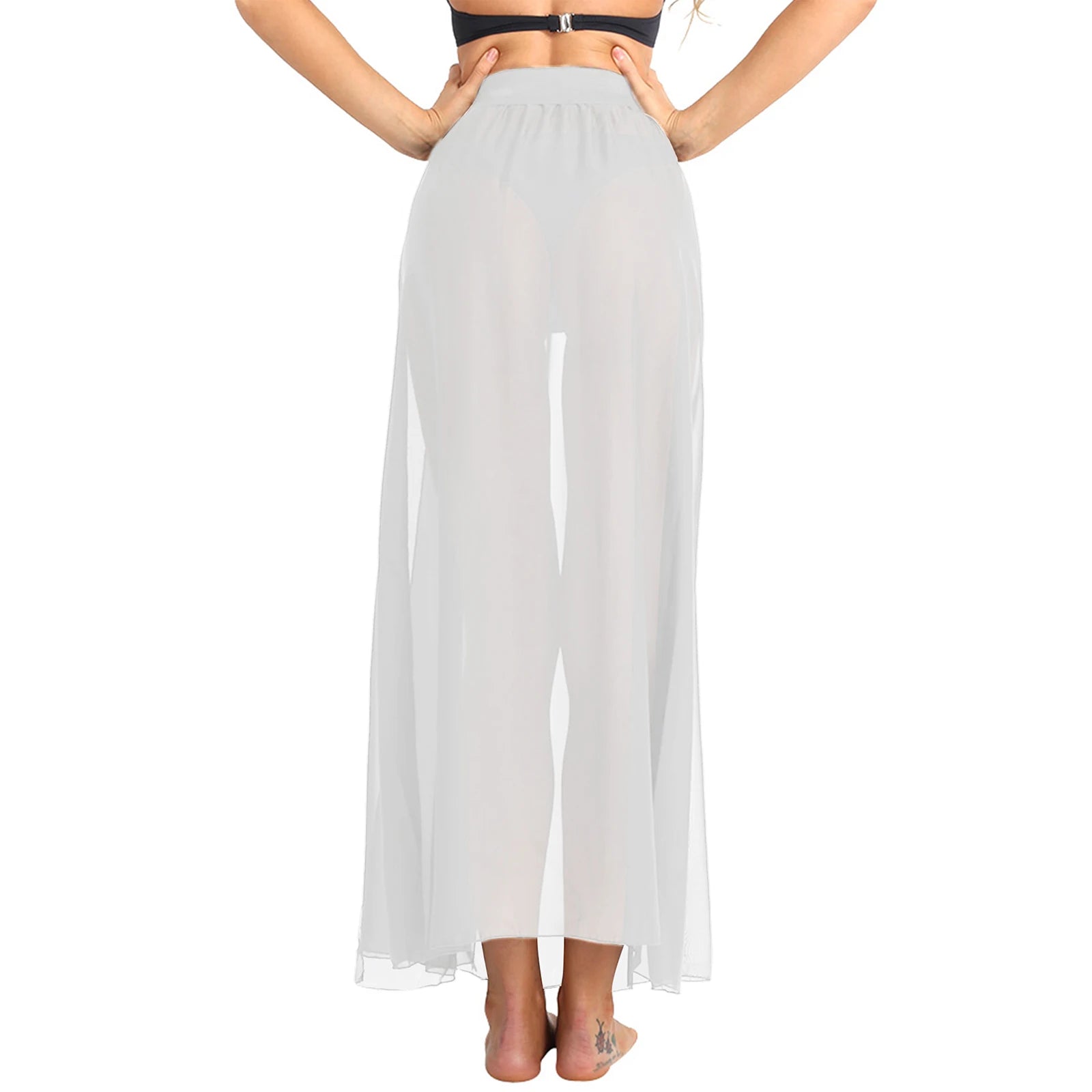 Sexy Women Sheer See Through Chiffon Maxi Skirts High Split Flowy Long Skirt Transparent Bikini Cover Up Bottoms Pool Party Club