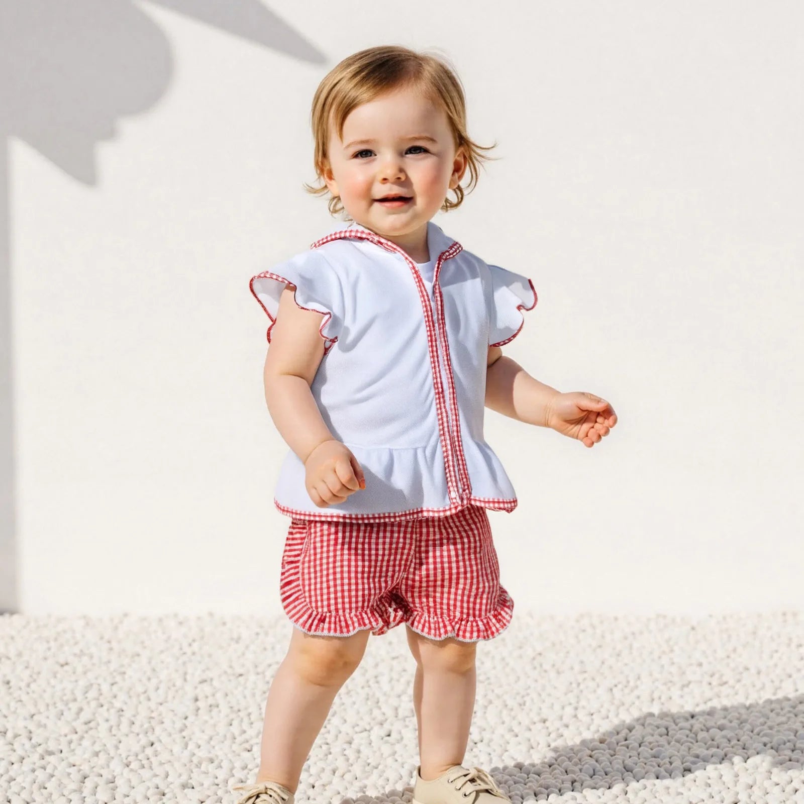 MISOWMNJOY Children Girls Beach Clothes Set Cute Flying Sleeve Zipper Hood Tops with Ruffled Plaid Shorts Summer Toddler Outfits