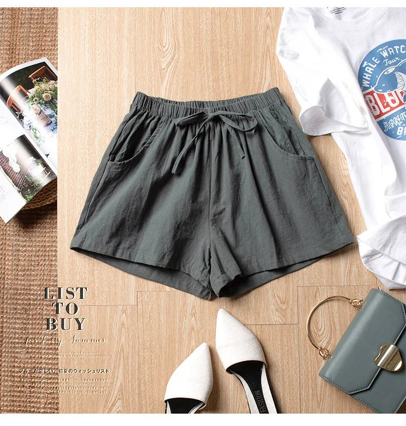 ITOOLIN Casual Linen Shorts Women Gym Workout Shorts Short Pants High Waisted Black Ladies Short Femme Women Shorts Sport Femme
