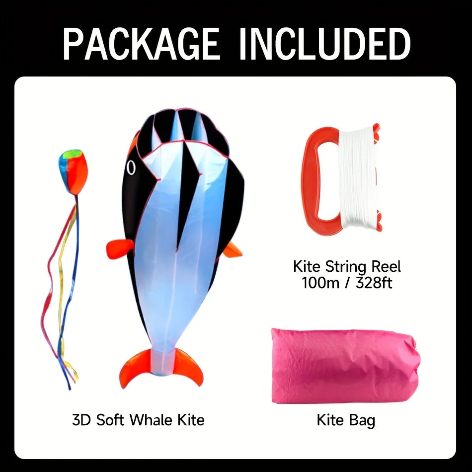 Soft Whale Kite Large Animal Beach Kite Outdoor Entertainment Game Easy To Fly Anti Tear, Comes with Handle Cable Storage Bag
