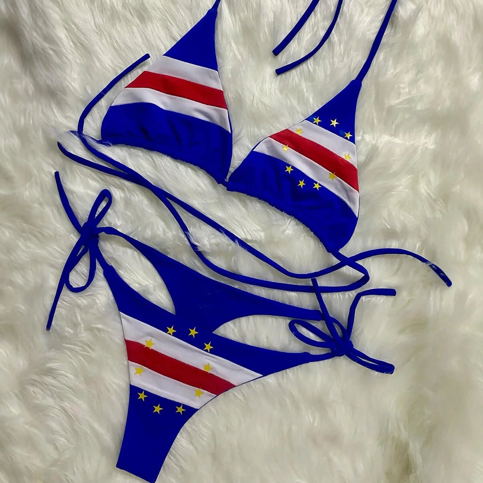 Summer New Split Three-Point Swimsuit Y2K National Flag Print Blue Bikini Set Swimsuit Bikini