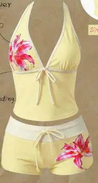 Women Swimwears Polka Dot 2-Piece Tankini Set Halter V Neck Front Tie Cami Top & Contrast Waistband Drawstring Swim Shorts