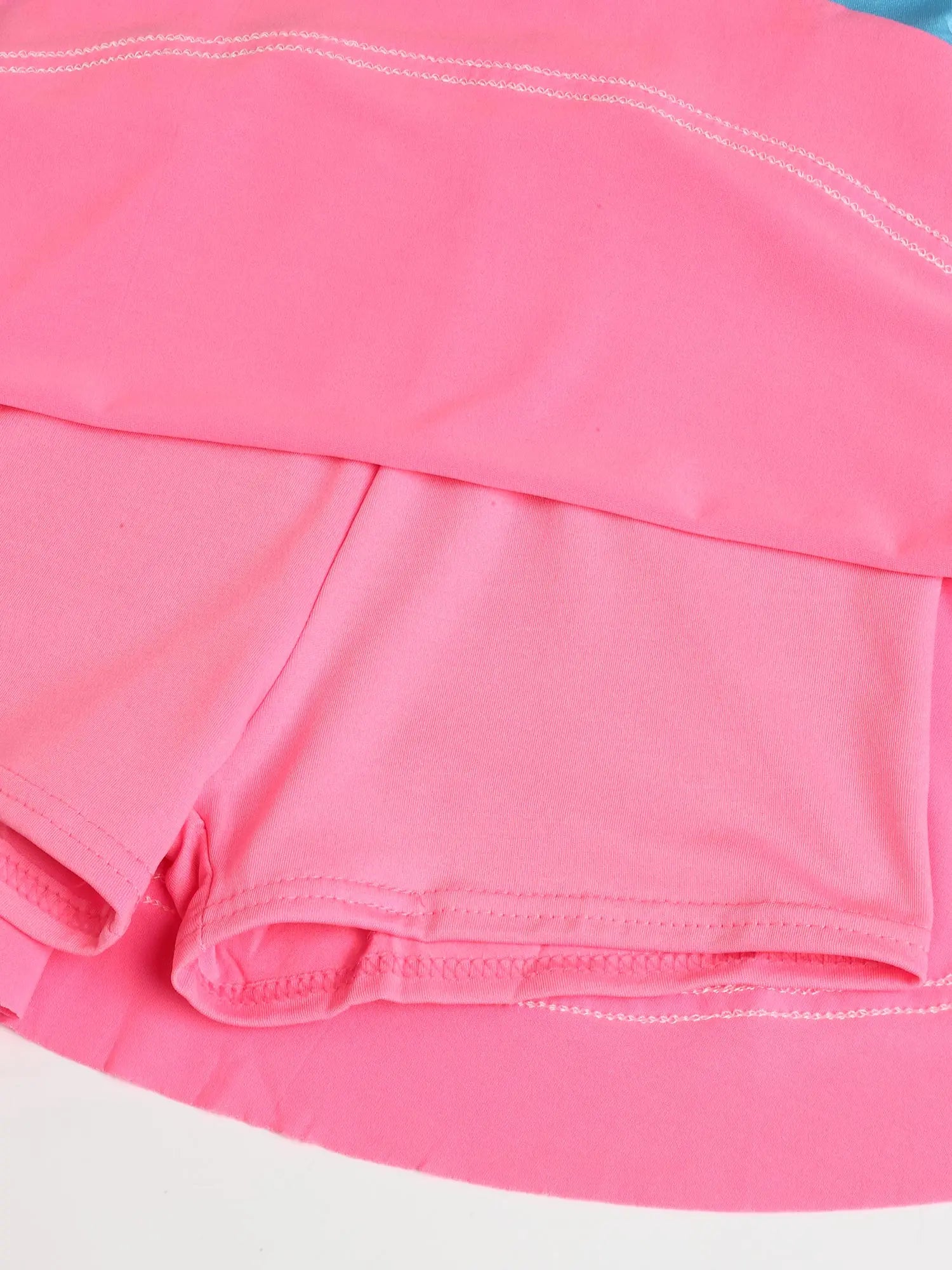 Fashion Girls One Piece Swim Dress Short Sleeve Color Block Swimsuit with Chest Pads Front Zipper And Safety Shorts Beachwear
