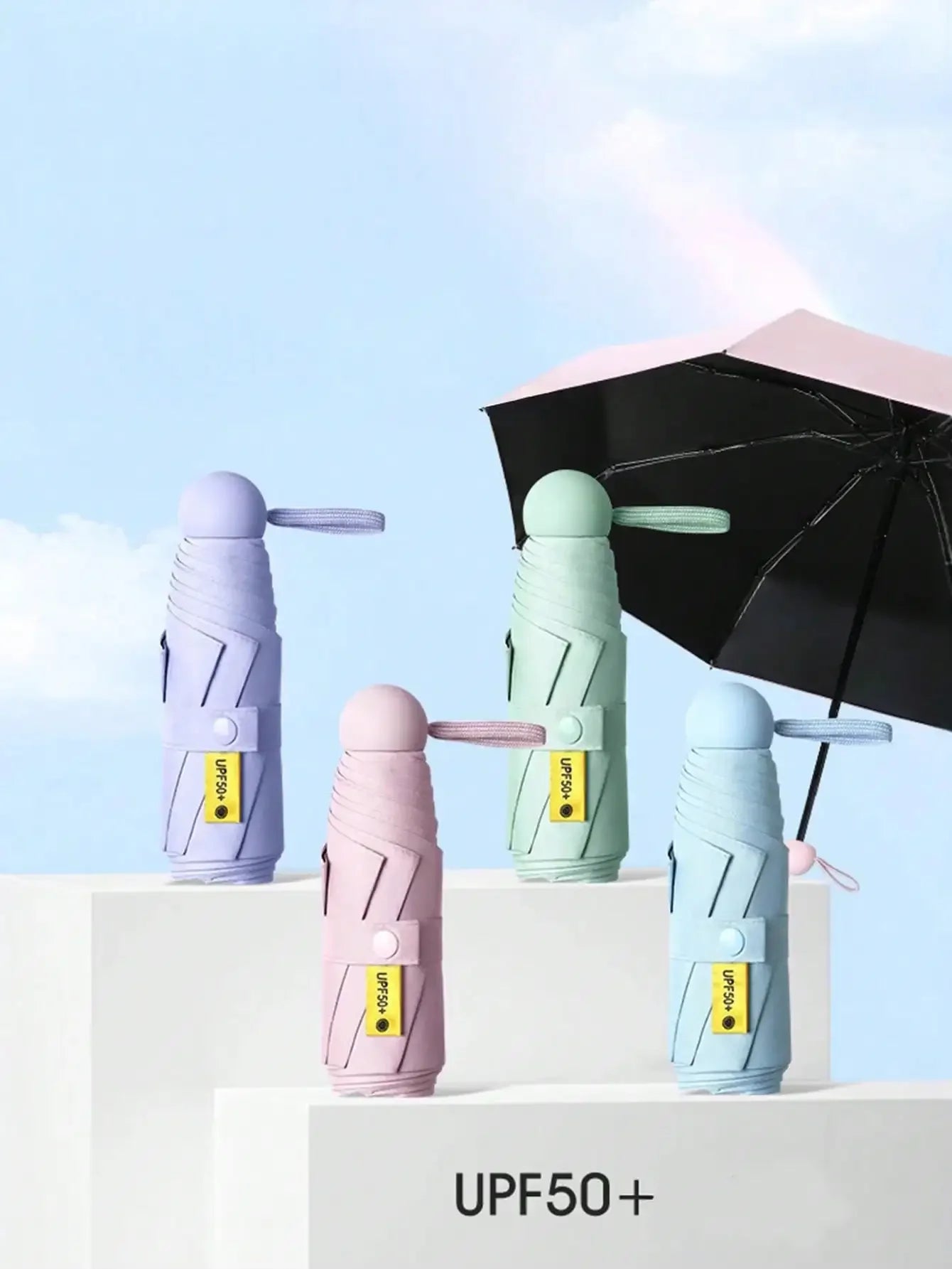 7.5 Inch/19cm Mini Folding Umbrella, Portable Outdoor Sun Umbrella, UV Protection Sunshade Umbrella With Carrying Bag, Sunscreen, 6 Ribs + Thickened Black Waterproof Coating, Ideal For Outdoor, Travel, Summer Sunscreen, Windp