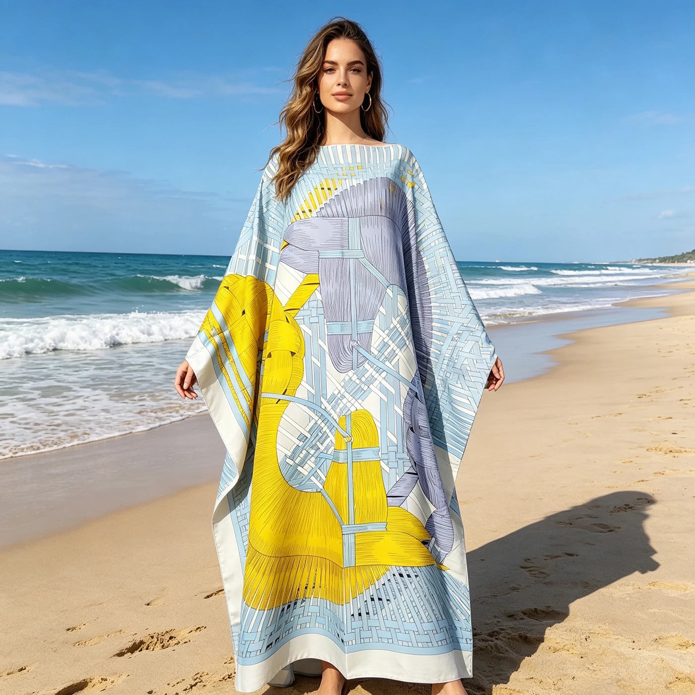 African Dresses For Women Oversize Traditional Muslim Twill Silk Abaya Kaftan Dress Bohemian Summer Printed Beach BouBou Clothes