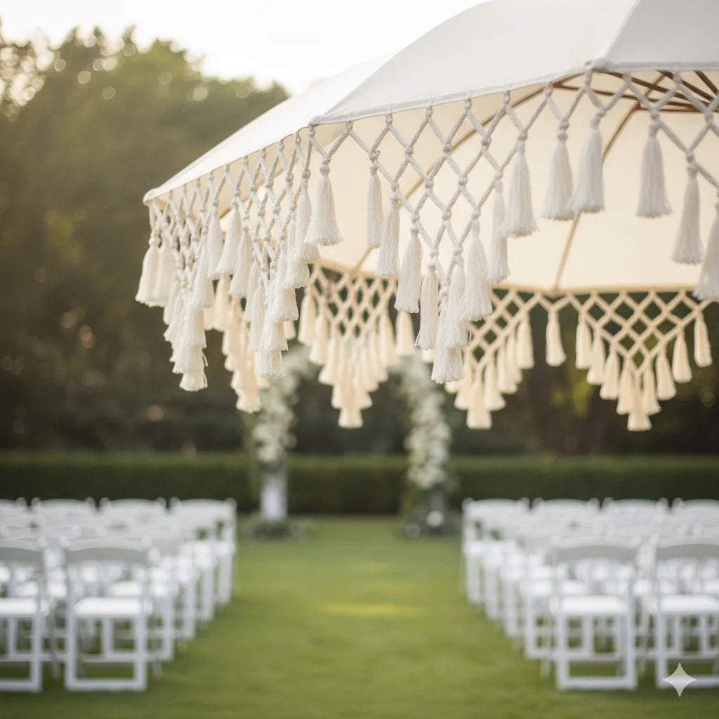 Outdoor UPF50+ Sunshade Umbrella Rotatable Triangle Tassel Design Garden Beach Wedding Decoration Single Umbrella without Base