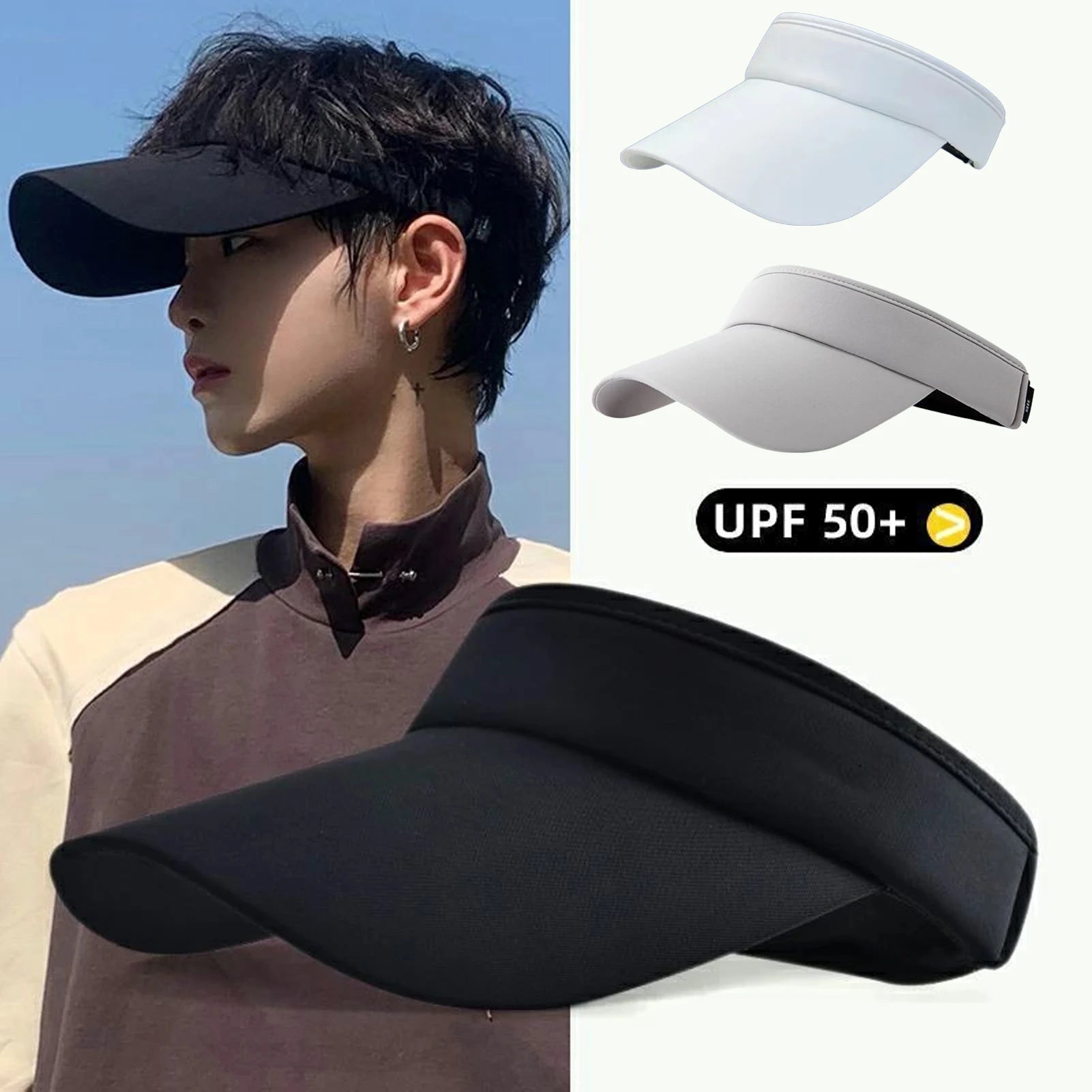 Man Summer UV Protection Hat Adjustable Soild Beach Sunshade Casual Hat for Camping Fishing Traveling