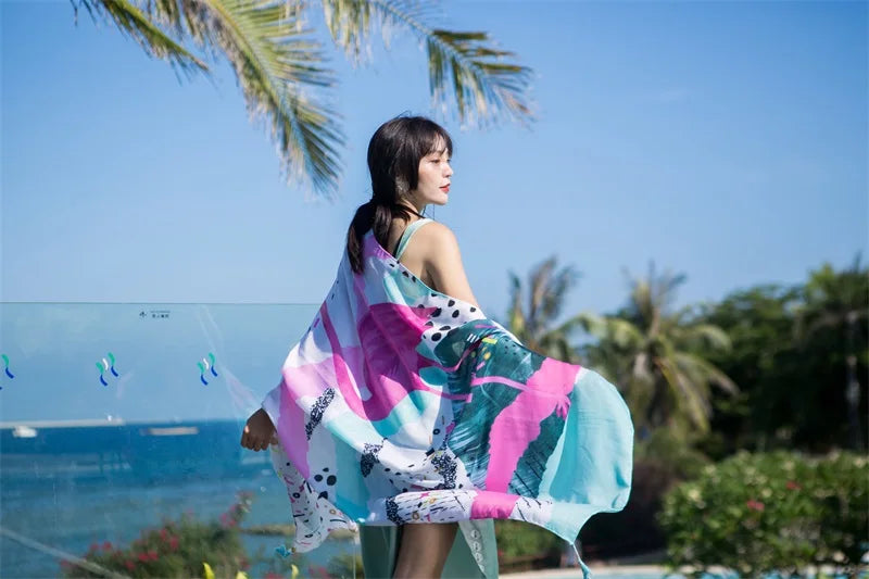 Fashions 90x180cm Twill Cotton Pareo Beach Cover-Ups Women Large Beach Dress Bikini Bathing Swimwear Cover Up Sarong Wrap Scarf