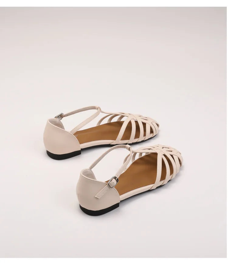 ZAROY Women's Sandals Summer Casual Footwear T-tied Cross Strap Flat Sandals Weave Hollow Roman Sandalia Zapatos сандали