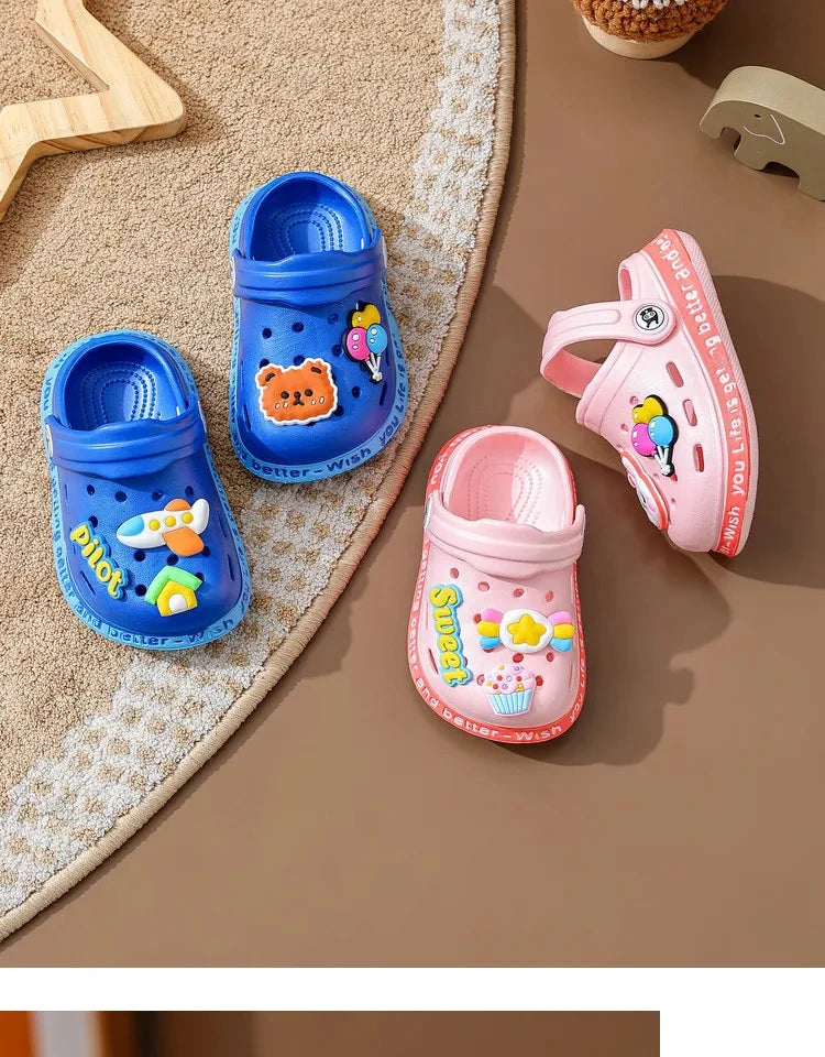 Kids Summer Sandals Hole Children's Shoes Slippers Soft Anti-Skid Cartoon DIY Design Hole Baby Shoes Sandy Beach For Boys Girls