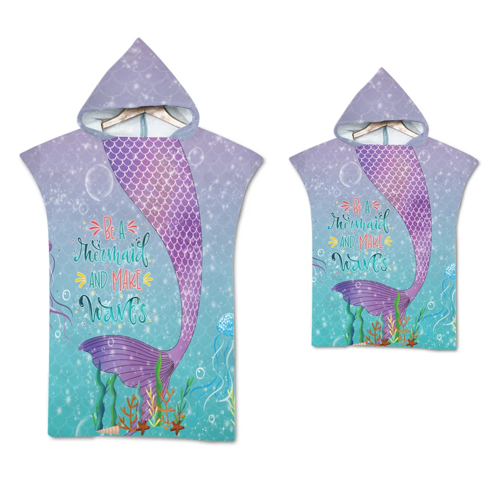 Adult Kids Beach Towel Quick Dry Hooded Cloak Children Women Large Bath Towels Sand Free Poncho Bathrobe For Summer Swim Surf