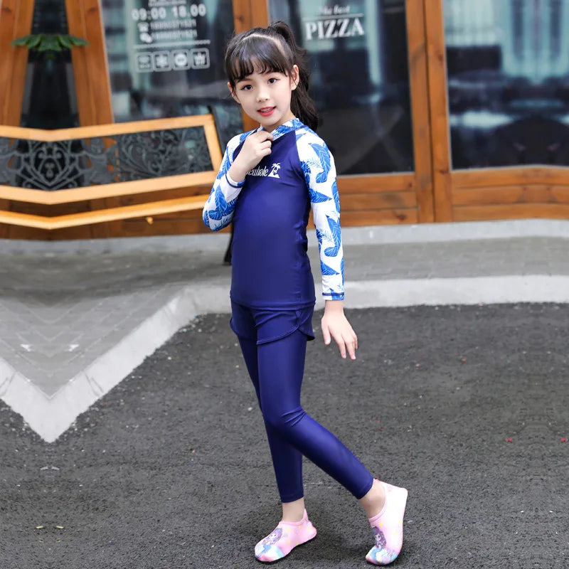 Girls Boy Rash Guards Long Sleeve Swimsuit Youth Kids Sun Protection Fishing Water Beach Surfing Sunsuit Quick Dry Bathing Suit