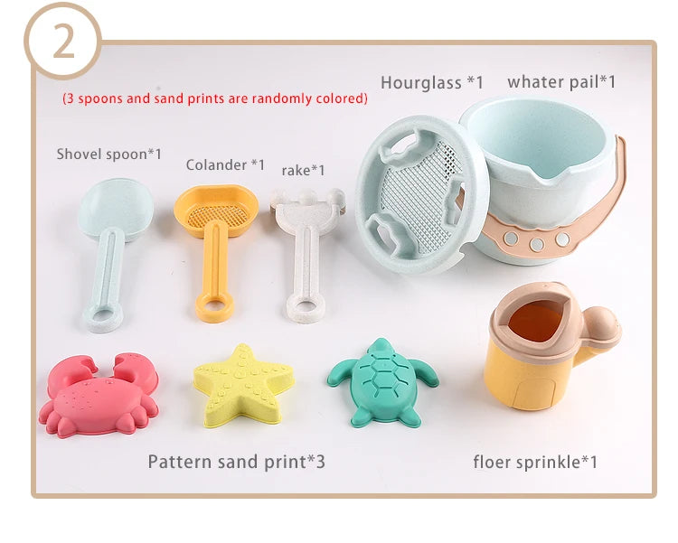 9 Piece Beach Sand Toys, Durable Sand Bucket with Shovel Tool, Thickened Material, Sand Castle Outdoor Play Set Birthday Present