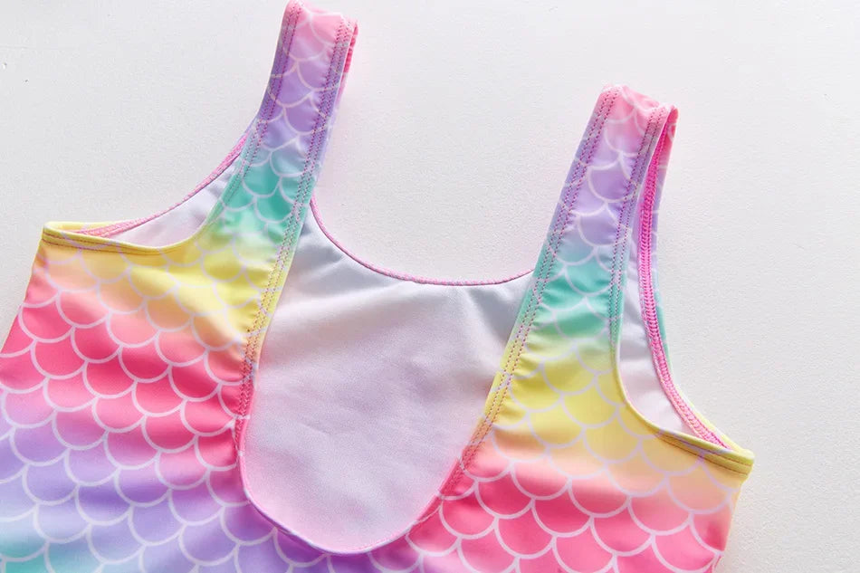 Girls Swimsuit One-Piece Mermaid Fish Scale Unicorn Children's Swimwear Girls Beachwear 2 3 4 5 6 7 8 Years