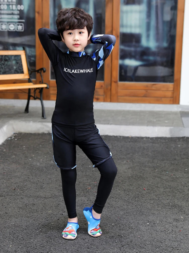 Kids/Toddler Three-Piece Long Sleeve Swimsuits Rash Guard Bathing Suit Swim Shirt+Pants+Shorts Full Body Sun Protection Wetsuits