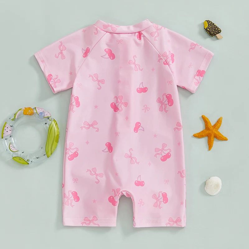 0-3Years Baby Boy Girl Rash Guard Swimsuits Fashion Print Short Sleeve Zip Up Rompers Bathing Suit Toddlers Swimwears Beachwear