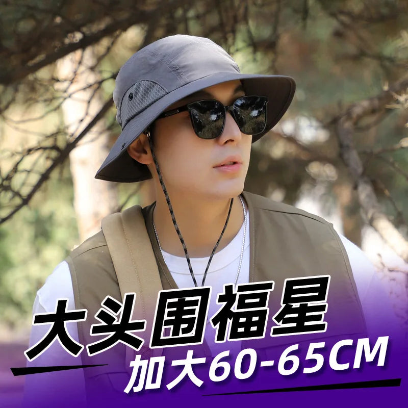 60-65cm Xxl Big Head Hat Men Summer Outdoor Jungle Fisherman Cap Lightweight Sunscreen quick-drying Sun Hats  Hot