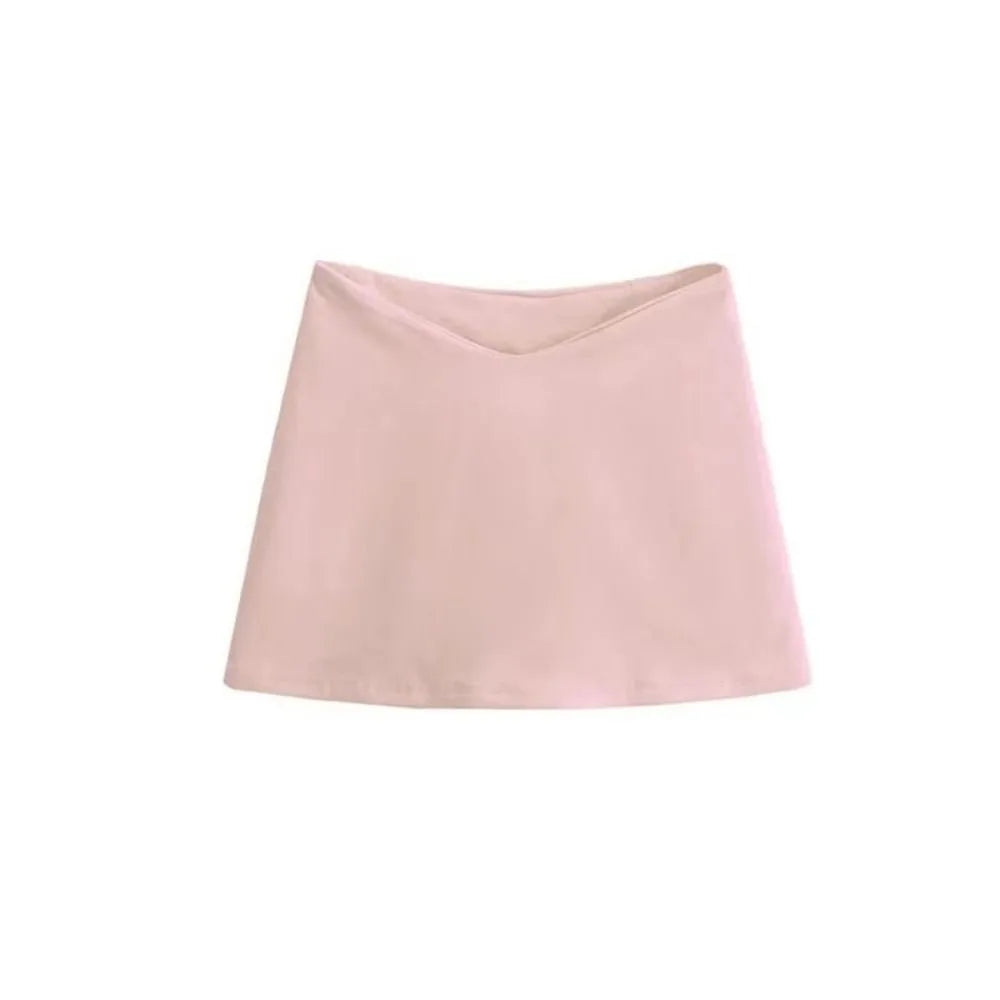 Simple Y2K A-line Short Skirt Low Waist V-shaped Waist Mini Skirts Solid Korean Style Spicy Girl Skirts Beach